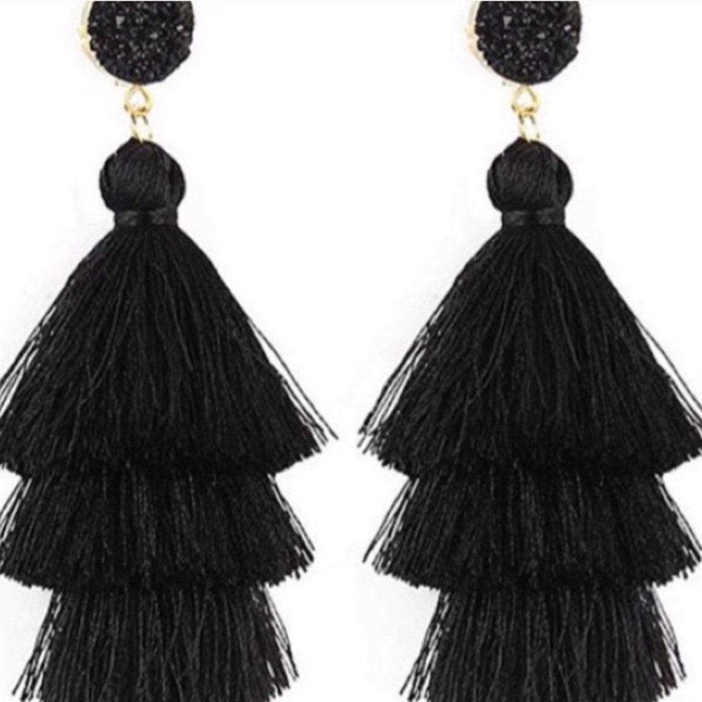 Black fringe earrings